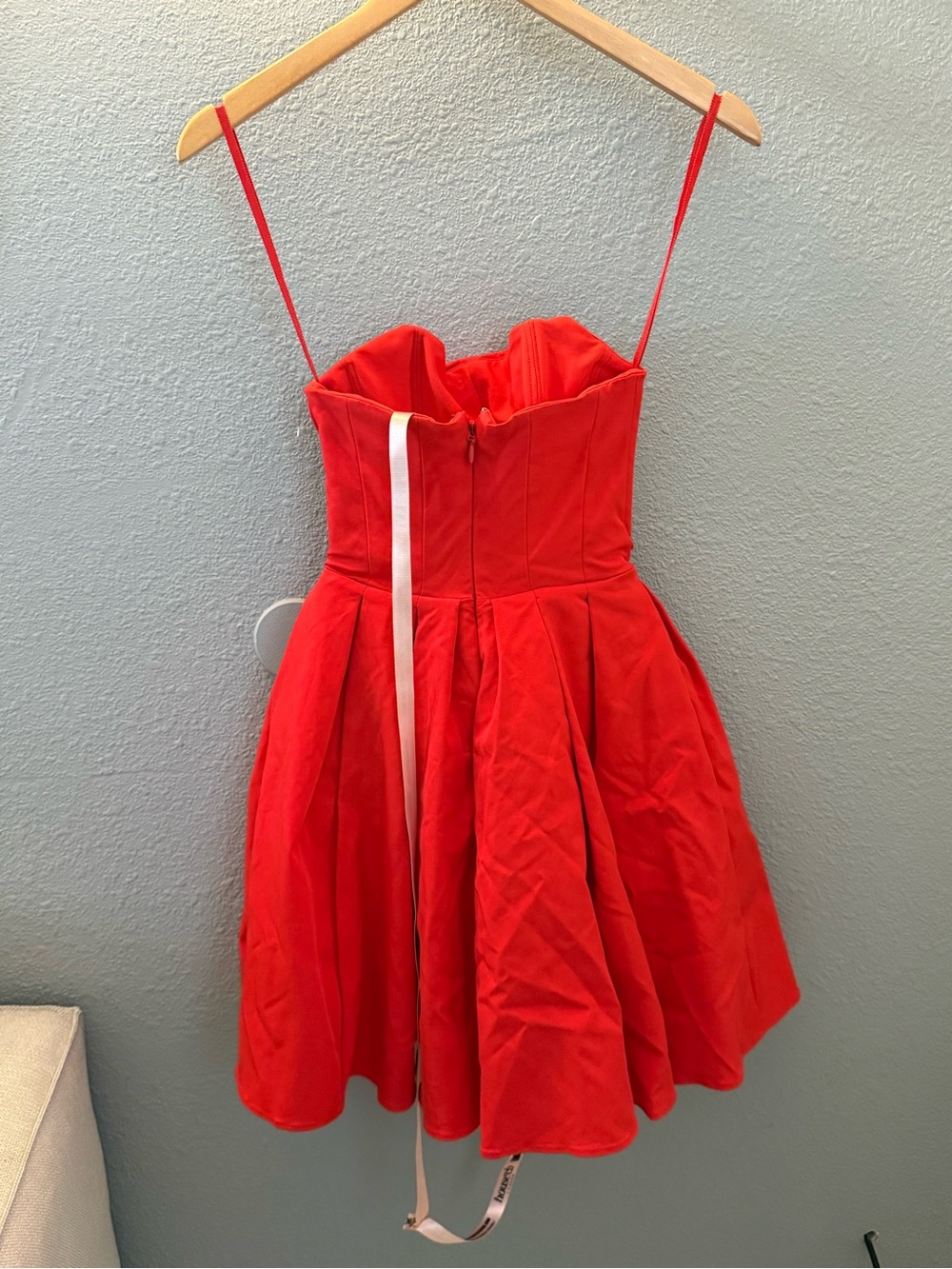 House of Cb Emmanuela Italian Tomato Strapless Pleated Mini Dress - Picture 5 of 7